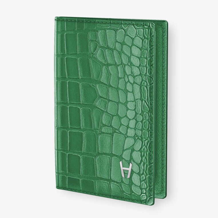 Passport cover alligator finishing stainless steel color green chipolo finder