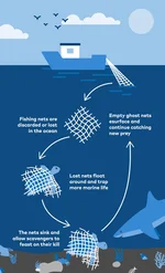 Ghost fishin nets ocean plastic waste cycle