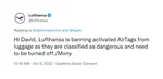 Lufthansa tweets Airtags ban 1