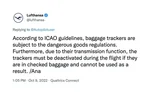 Lufthansa tweets Airtags ban 2